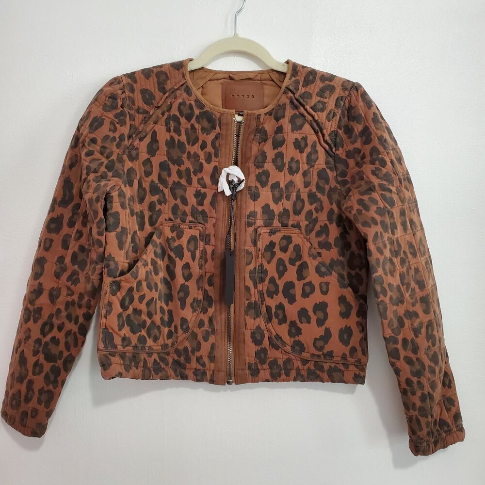 BLANK NYC Quilted Tencel Leopard Print Cropped Biker Brown Black Jacket Size S - Picture 3 of 9